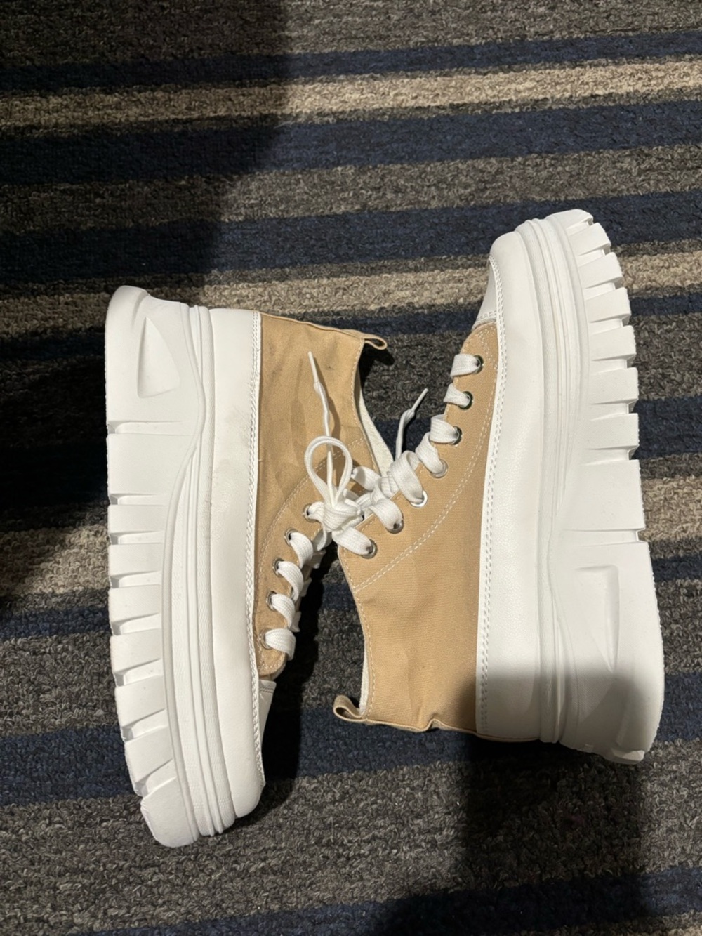 High-Top Lace-Up Sneakers in Beige and White Size 7.5
